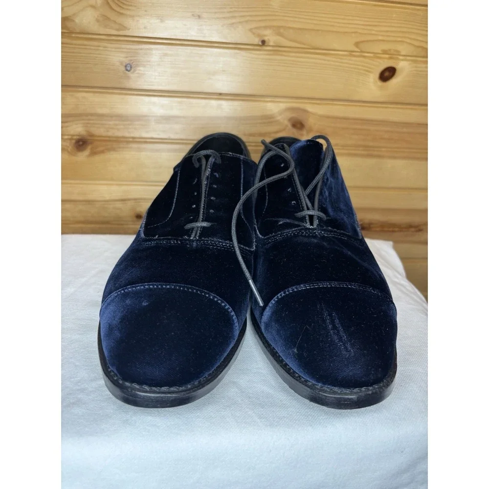 Allen Edmonds Park Avenue Cap Toe Navy Blue Velvet/Suede Leather Shoes 13 NEW!